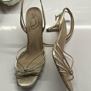 SAME EDELMAN Gold Strappy Pearl Kitten heel